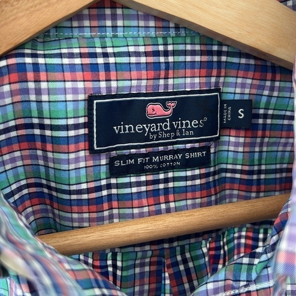 Vineyard Vines Slim Fit Murray Shirt Printed Blue Pink Check Size Small - Picture 8 of 8